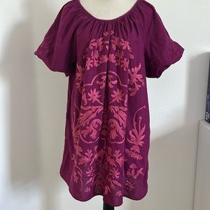 Free People Magenta Embroidered Flowers Cotton Dress